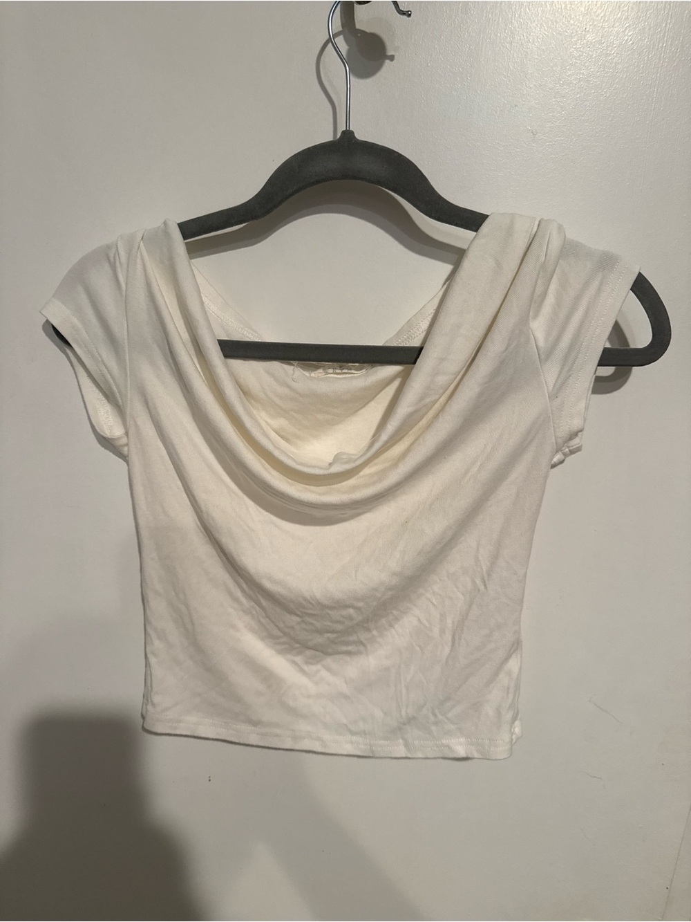 Draped Cowl Neck Short Sleeve Camisole - White